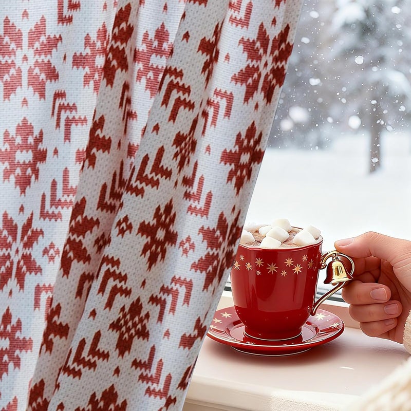 jinchan Snowflake Plaid Christmas Curtains 36 Inch Length Cafe Curtain Red Faux Canvas Textured Knit-Look Tier Curtains Holiday Christmas Decorations for Living Room Small Windows Rod Pocket 2 Panels - Image 3